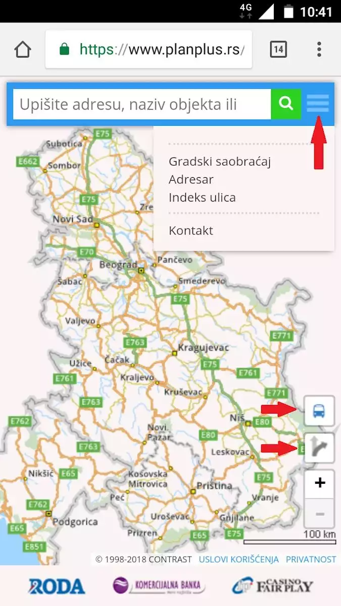 planplus mapa na mobilnom uređaju