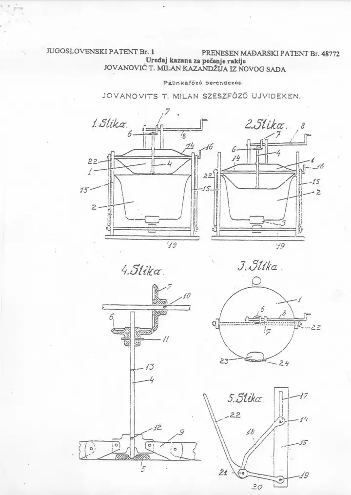 jugoslovenski patent uređaj kazana za pečenje rakije